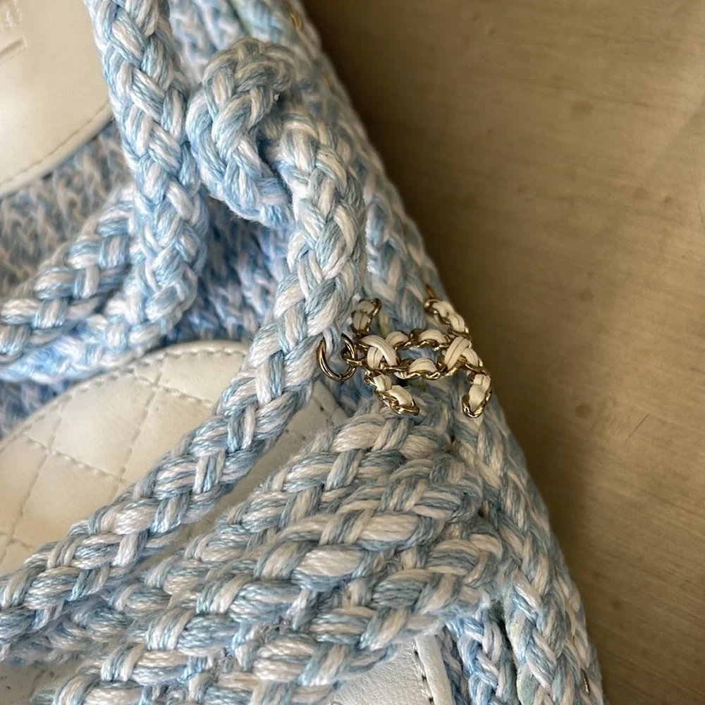 Chanel cord blue white chain charm sandal rope flats sz 39 with box $1425 - Picture 4 of 10